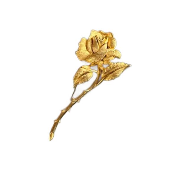 Vintage Gold Plated Thorny Rose Brooch, Charel 1945, 4" Long - Picture 2 of 11